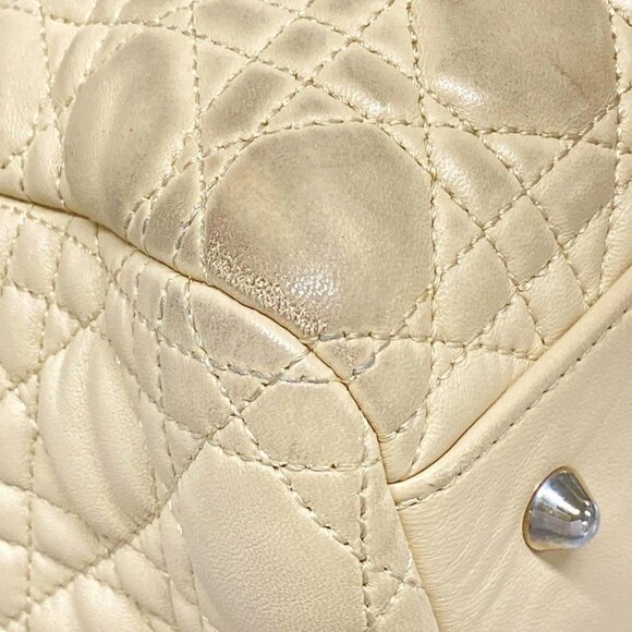 Auth DIOR/ChristianDior Cannage Stitch - Cream Leather Tote Bag - Picture 4 of 16